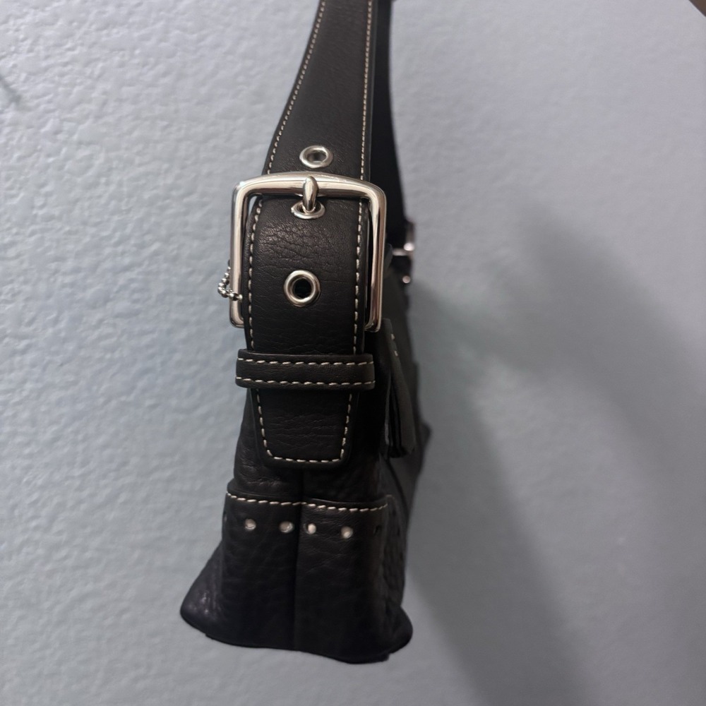 Vintage Y2K Coach Hamptons Black Pebbled Leather Demi Baguette Shoulder Bag - Picture 5 of 7